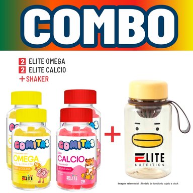 COMBO GOMITAS NIÑOS KIDS 2 ELITE OMEGA + 2 ELITE CALCIO + SHAKER ELITE NUTRITION