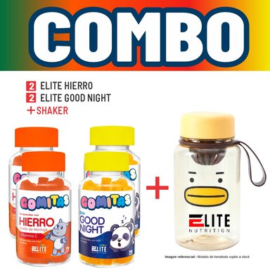COMBO GOMITAS NIÑOS KIDS 2 ELITE HIERRO + 2 ELITE GOOD NIGHT + SHAKER ELITE NUTRITION