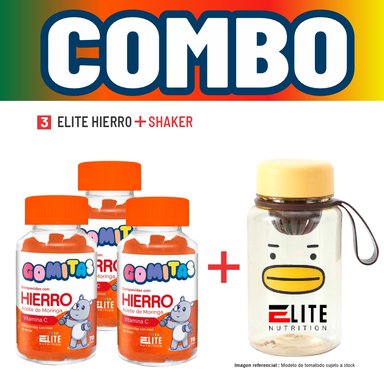 COMBO GOMITAS NIÑOS KIDS 3 ELITE HIERRO + SHAKER ELITE NUTRITION