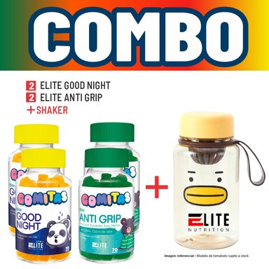 COMBO GOMITAS NIÑOS KIDS 2 ELITE GOOD NIGHT + 2 ELITE ANTI GRIP + SHAKER ELITE NUTRITION