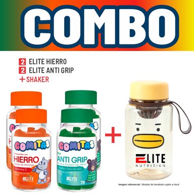 COMBO GOMITAS NIÑOS KIDS 2 ELITE HIERRO + 2 ELITE ANTI GRIP + SHAKER ELITE NUTRITION
