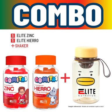 COMBO GOMITAS NIÑOS KIDS ELITE ZINC + ELITE HIERRO + SHAKER ELITE NUTRITION