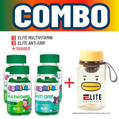 COMBO GOMITAS NIÑOS KIDS 2 ELITE MULTIVITAMIN + 2 ELITE ANTI GRIP + SHAKER ELITE NUTRITION