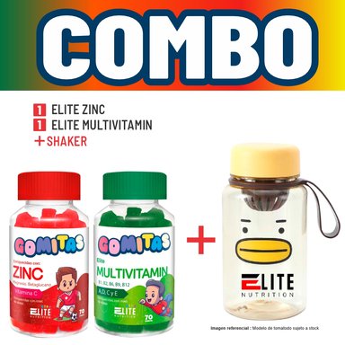 COMBO GOMITAS NIÑOS KIDS ELITE ZINC + ELITE MULTIVITAMIN + SHAKER ELITE NUTRITION