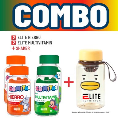 COMBO GOMITAS NIÑOS KIDS 2 ELITE HIERRO + 2 ELITE MULTIVITAMIN + SHAKER ELITE NUTRITION