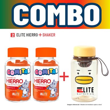 COMBO GOMITAS NIÑOS KIDS 2 ELITE HIERRO + SHAKER ELITE NUTRITION
