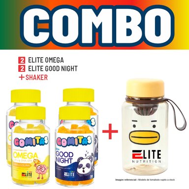 COMBO GOMITAS NIÑOS KIDS 2 ELITE OMEGA + 2 ELITE GOOD NIGHT + SHAKER ELITE NUTRITION