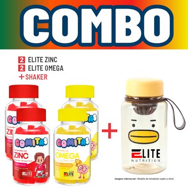 COMBO GOMITAS NIÑOS KIDS 2 ELITE ZINC + 2 ELITE OMEGA + SHAKER ELITE NUTRITION