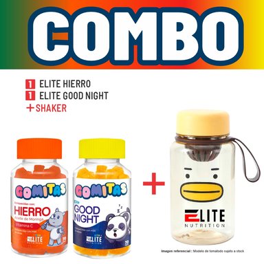 COMBO GOMITAS NIÑOS KIDS ELITE HIERRO + ELITE GOOD NIGHT + SHAKER ELITE NUTRITION