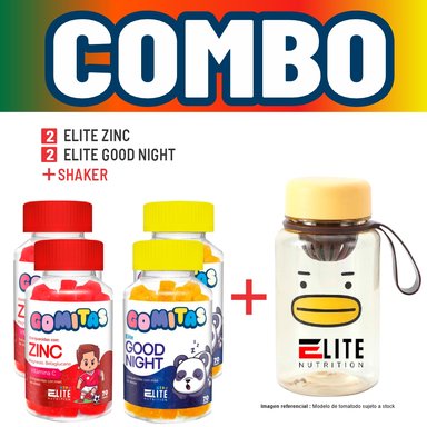 COMBO GOMITAS NIÑOS KIDS 2 ELITE ZINC + 2 ELITE GOOD NIGHT + SHAKER ELITE NUTRITION