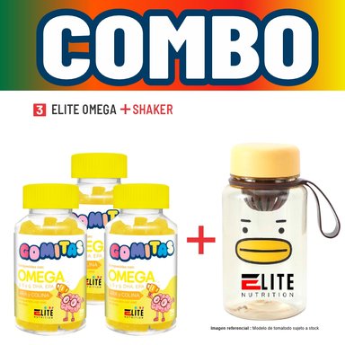 COMBO GOMITAS NIÑOS KIDS 3 ELITE OMEGA + SHAKER ELITE NUTRITION