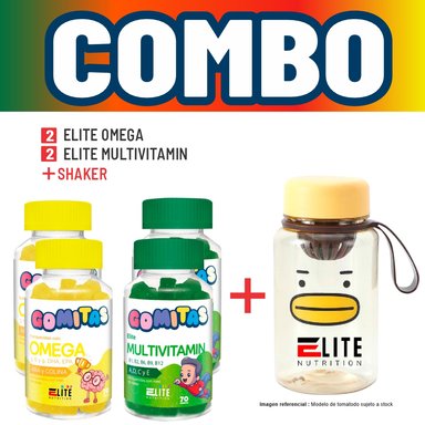 COMBO GOMITAS NIÑOS KIDS 2 ELITE OMEGA + 2 ELITE MULTIVITAMIN + SHAKER ELITE NUTRITION