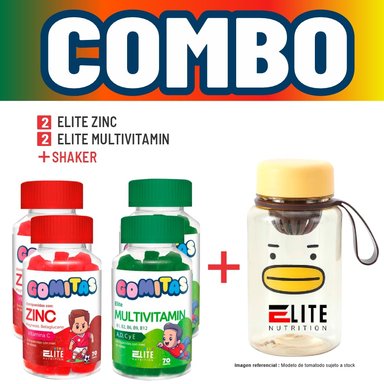 COMBO GOMITAS NIÑOS KIDS 2 ELITE ZINC + 2 ELITE MULTIVITAMIN + SHAKER ELITE NUTRITION