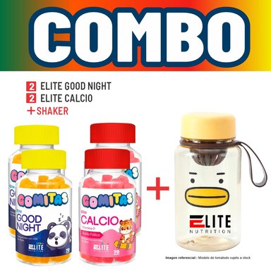 COMBO GOMITAS NIÑOS KIDS 2 ELITE GOOD NIGHT + 2 ELITE CALCIO + SHAKER ELITE NUTRITION