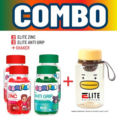 COMBO GOMITAS NIÑOS KIDS 2 ELITE ZINC + 2 ELITE ANTI GRIP + SHAKER ELITE NUTRITION
