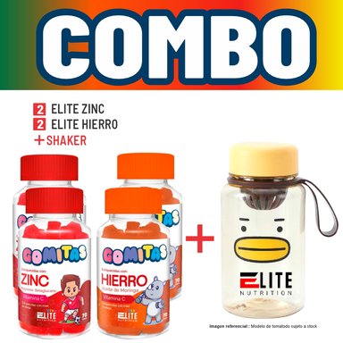 COMBO GOMITAS NIÑOS KIDS 2 ELITE ZINC + 2 ELITE HIERRO + SHAKER ELITE NUTRITION