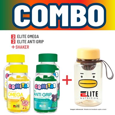 COMBO GOMITAS NIÑOS KIDS 2 ELITE OMEGA + 2 ELITE ANTI GRIP + SHAKER ELITE NUTRITION