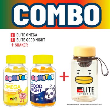 COMBO GOMITAS NIÑOS KIDS ELITE OMEGA + ELITE GOOD NIGHT + SHAKER ELITE NUTRITION