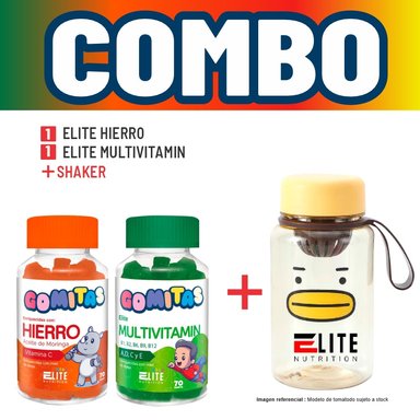COMBO GOMITAS NIÑOS KIDS ELITE HIERRO + ELITE MULTIVITAMIN + SHAKER ELITE NUTRITION