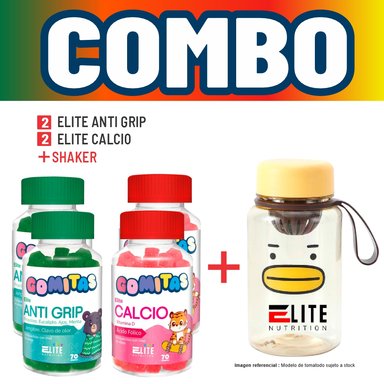 COMBO GOMITAS NIÑOS KIDS 2 ELITE ANTI GRIP + 2 ELITE CALCIO + SHAKER ELITE NUTRITION