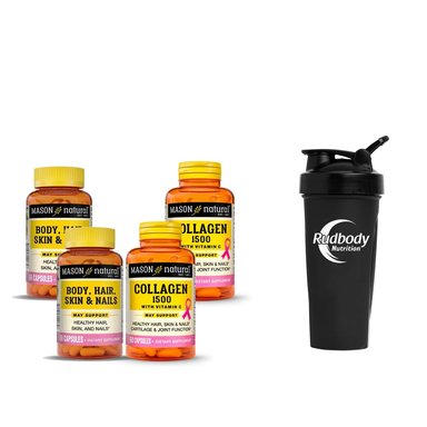 VITAMINA MASON NATURAL S 2 BODY HAIR SKIN Y NAILS (60 CAP) + 2 COLLAGEN 1500 PLUS BIOTIN Y VITAMIN. C (60 CAP) + SHAKER