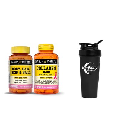 VITAMINAS MASON NATURAL BODY HAIR SKIN Y NAILS (60 CAP) + COLLAGEN 1500 PLUS BIOTIN Y VITAMIN. C (60 CAP) + SHAKER
