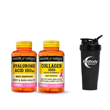COMBO VITAMINAS HYALURONIC ACID 100 MG + COLLAGEN 1500 PLUS BIOTIN Y VITAMIN. C + SHAKER MASON NATURAL