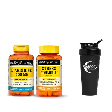 COMBO VITAMINAS ARGININE 500 MG + STRESS FORMULA WITH ZINC, ANTIOXIDANTS C Y E PLUS + SHAKER MASON NATURAL