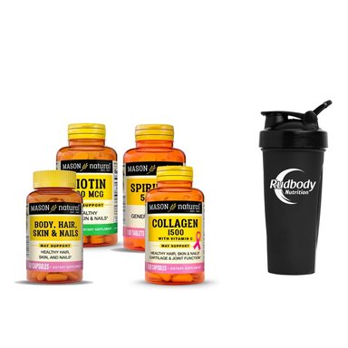 VITAMINA MASON NATURAL S BODYHAIRSKIN Y NAILS + BIOTIN 800 MCG + COLLAGEN 1500 PLUS BIOTIN Y VITAMIN C + SPIRULINA + SHAKER