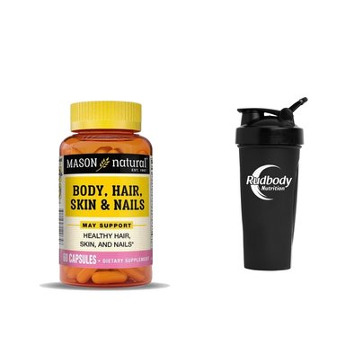 VITAMINAS MASON NATURAL COMPRIMIDOS BODY HAIR SKIN Y NAILS (MULTIVITAMÍNICO PARA CABELLO PIEL Y UÑAS) (60 CAP) + SHAKER