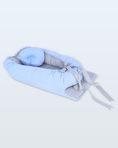 NIDO COLECHO ACOLCHONADITOS REVERSIBLE CELESTE RAYAS
