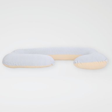 COJÍN MULTIFUNCIONAL ACOLCHONADITOS ALMOHADA DE EMBARAZO BEIGE RAYAS PLOMAS