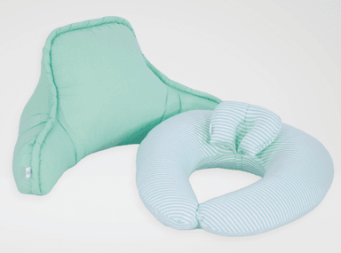 PACK DE LACTANCIA - COJÍN DE LACTANCIA + RESPALDAR VERDE AGUA ACOLCHONADITOS