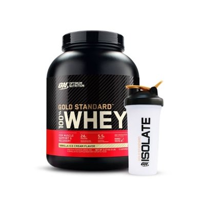 PROTEÍNA OPTIMUM NUTRITION GOLD STANDARD WHEY 5 LB VAINILLA + SHAKER GRATIS