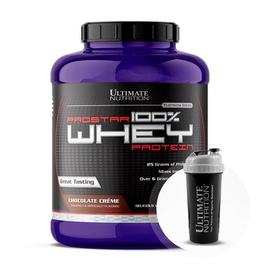 PROTEÍNA ULTIMATE NUTRITION PROSTAR WHEY 5LB CHOCOLATE + SHAKER GRATIS