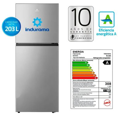 REFRIGERADORA INDURAMA TOP FREEZER NO FROST RI-359 203 LITROS