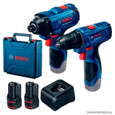 SET DE HERRAMIENTAS BOSCH TALADRO PERCUTOR GSB 120 + LLAVE IMPACTO GDR 120 12V + 2 BATERÍAS X 2.0 AH + CARGADOR + MALETÍN - 1
