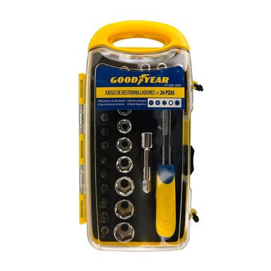 SET DESTORNILLADORES GOODYEAR GY-SDK-4009 PUNTAS DADOS 26 PIEZAS