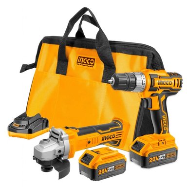 SET DE HERRAMIENTAS INGCO CKLI2009 20V AMOLADORA 4,5' + TALADRO 3/8'