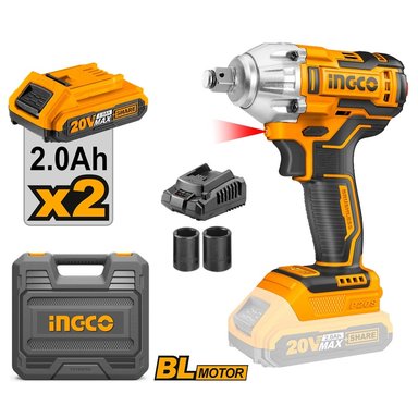 LLAVE DE IMPACTO INGCO 20V BRUSHLESS 1/2” 300NM 2 BATERÍAS CIWLI2038