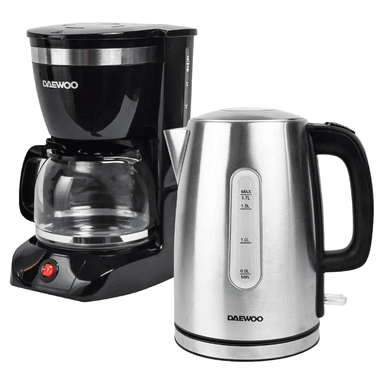 COMBO DAEWOO CAFETERA 1.25L 12 TAZAS+HERVIDOR METALICO 1.7