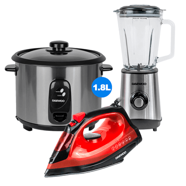DAEWOO OLLA ARROCERA 1.8L+PLANCHA DE VAPOR+LICUADORA 1.5L