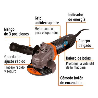 ESMERILADORA ANGULAR TRUPER 100735 800W 4-1/2' ERGO PRO - 3