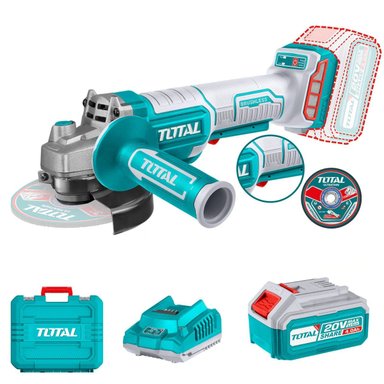 AMOLADORA ANGULAR TOTAL TAGLI2111561 4 1/2 INC. BATERIA CARGADOR DISCOS