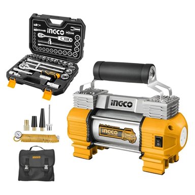 COMPRESOR DE AIRE 12V + SET DE DADOS 25PZ HKTS12251 INGCO