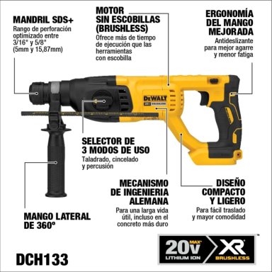 DEWALT ROTOMARTILLO PLUS 20V XR MAX SIN BATERÍA NI CARGADOR - 8