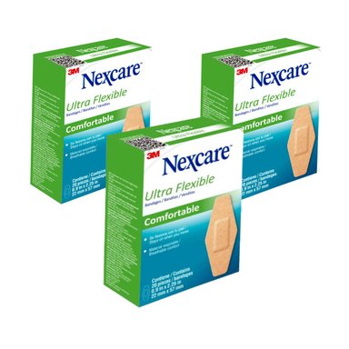 PACK X3 BANDITAS NEXCARE ULTRAFLEXIBLE CONFORTABLE X20