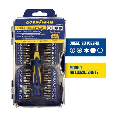 SET DESTORNILLADORES GOODYEAR GY-SDK-6150 50 PIEZAS Y PUNTAS PRECISIÓN