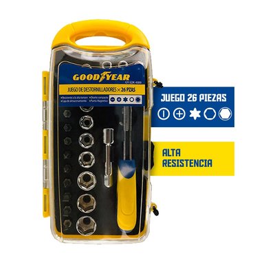 SET DESTORNILLADORES + PUNTAS + DADOS 1/4' GOODYEAR GY-SDK-4009 26 PIEZAS