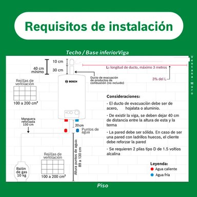 TERMA A GAS BOSCH 11 LITROS GLP AUTOMODULANTE PREMIUM KIT INSTALACIÓN - 8